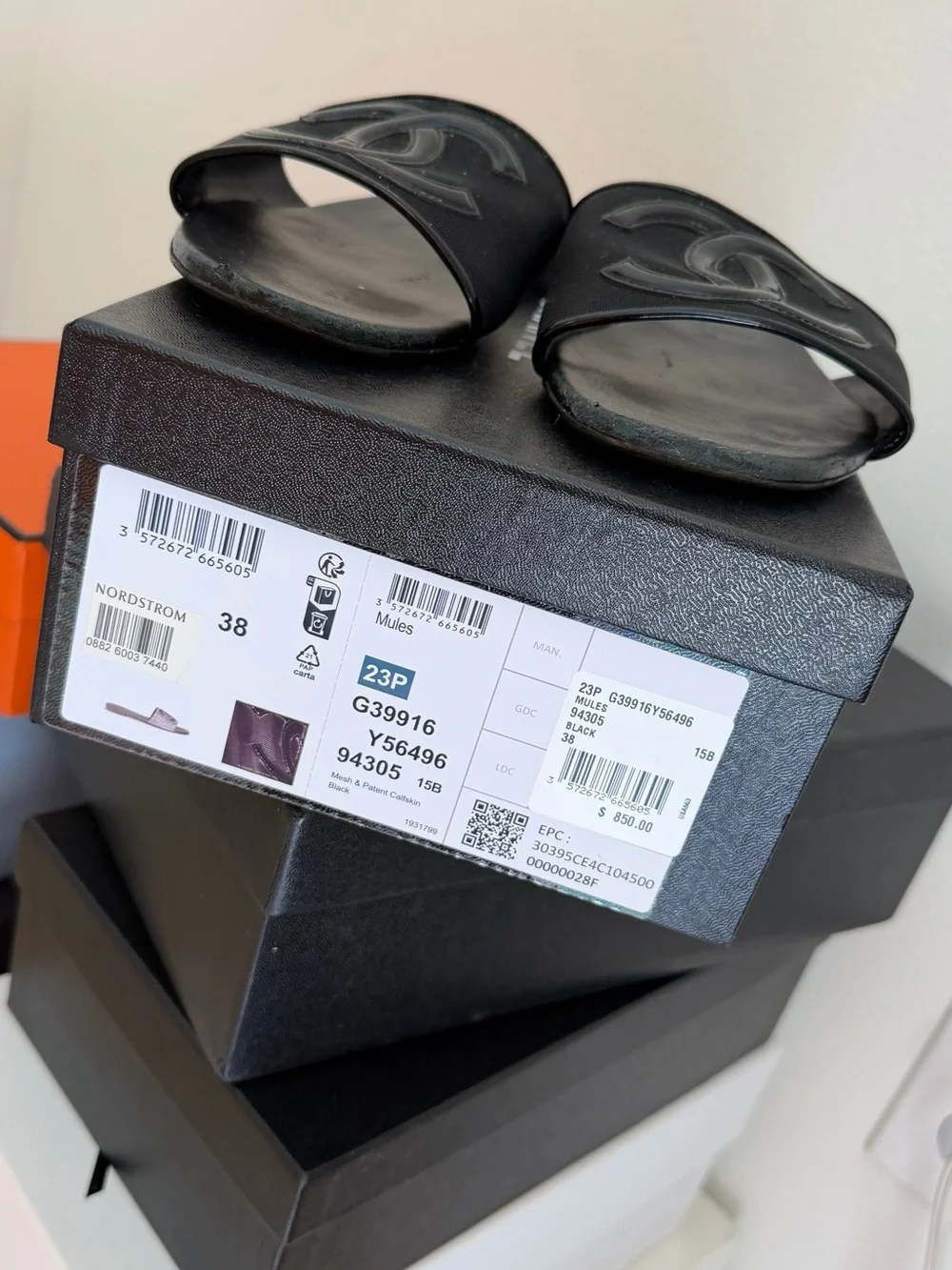 CHANEL Black Slide Sandals with Raised CC Emblem - Picture 7 of 8